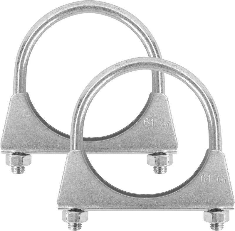 GESEXI 2.5" U-shaped Exhaust Pipe Clamp Mild Steel Muffler Exhaust Clamps with Anti-Rust Coat Pack of 2 - Image 1